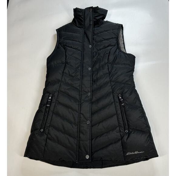 Eddie Bauer Goose Down Parka Vest Women’s Small Black Fur Lined Black Ladies - Picture 1 of 10